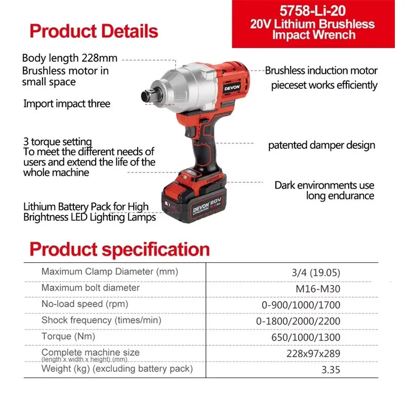 Devon 20V kunci impact torsi b - Power Tools Impact Wrench ulasan dan harga