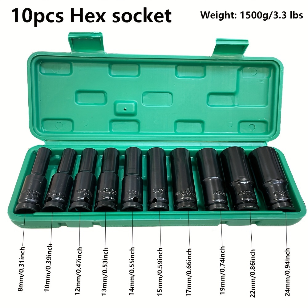 10pcs Soket Daya 1/2 Inci 8-24 - Power Tools Impact Wrench ulasan dan harga
